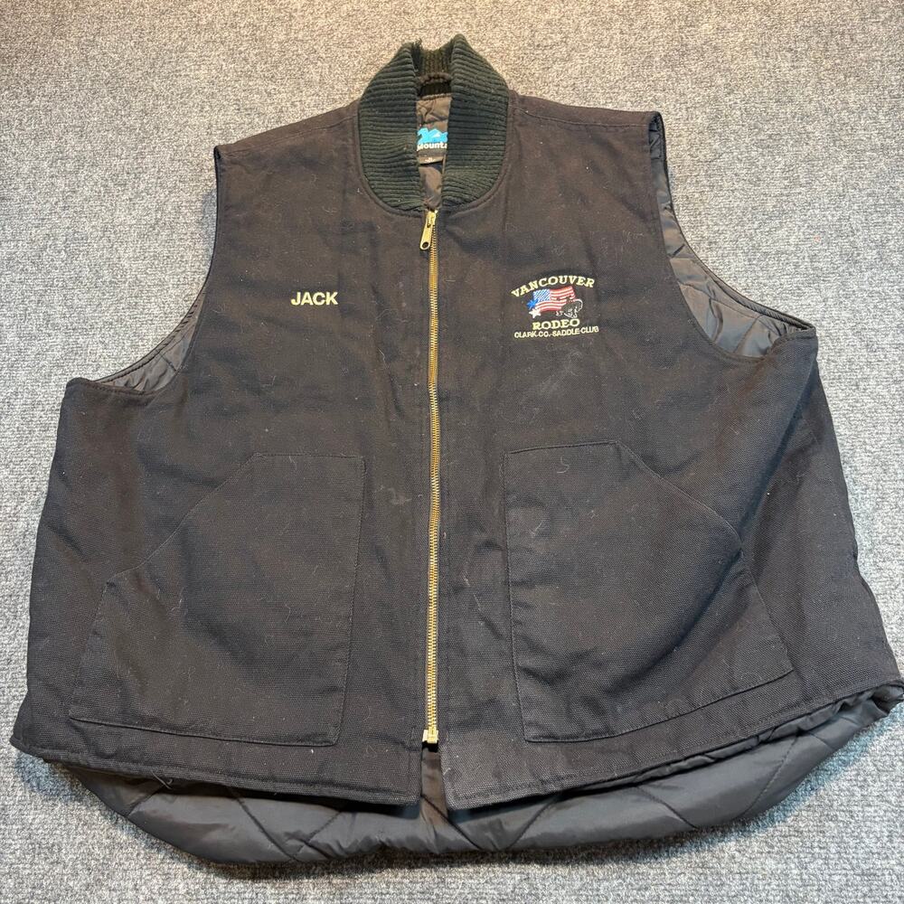 Tri-Mountain Canvas Black Work Vest Mens XL Vancouver Rodeo Embroidered Full Zip